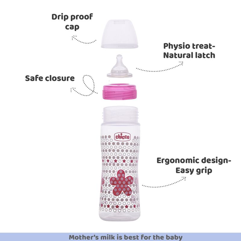 Well-Being Feeding Bottle 330ml Pink - Fast Flow image number null